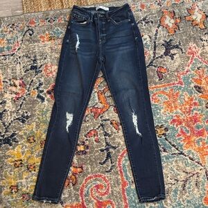 KanCan Curvy Super High-Rise Dark Blue Distressed Ankle-Length Skinny Jeans